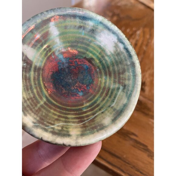 Blue Green Jeremy Diller Blessing Bowl Trinket Raku Pottery - Picture 2 of 5